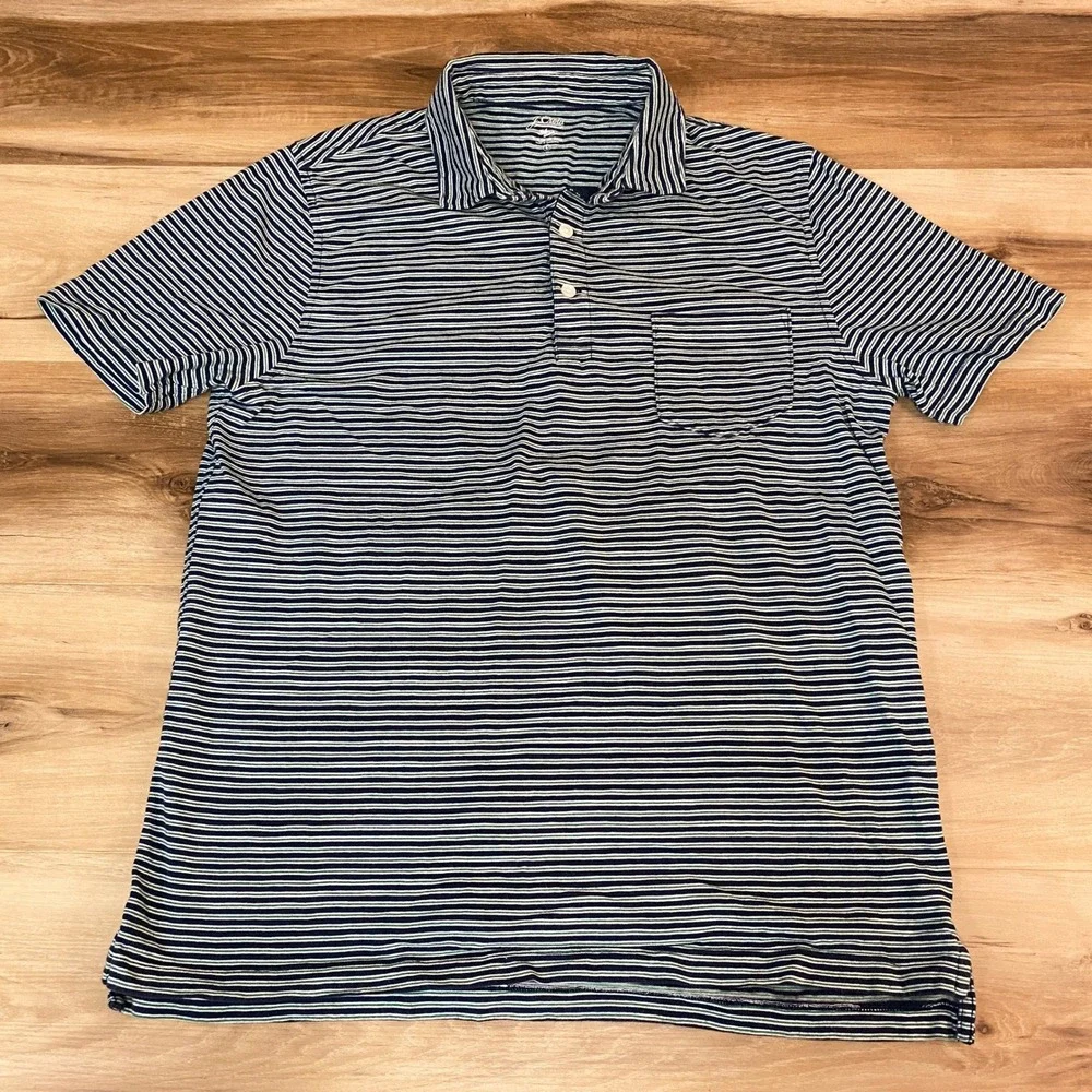 J‎ Crew Polo Shirt Mens Large Slub Cotton Yarns Navy Green Striped